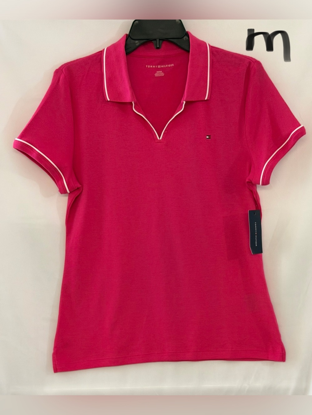 Tommy Hilfiger Women's Bright Pink Polo with White Trim